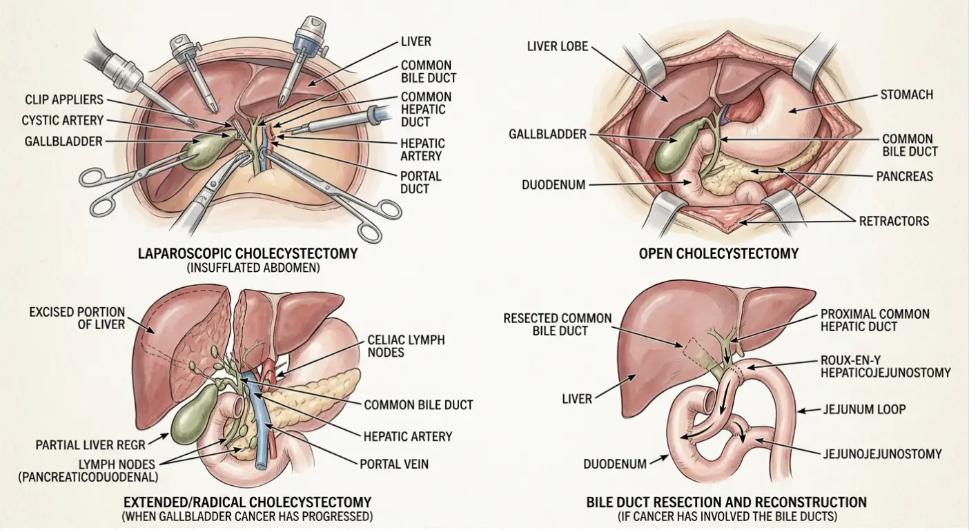 Illustrated surgical procedures for Gallbladder cancer