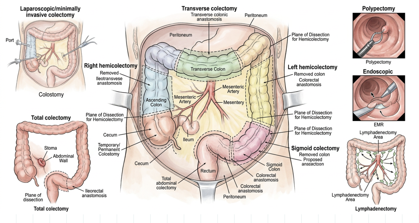 Illustrated surgical procedures for Large Intestine cancer