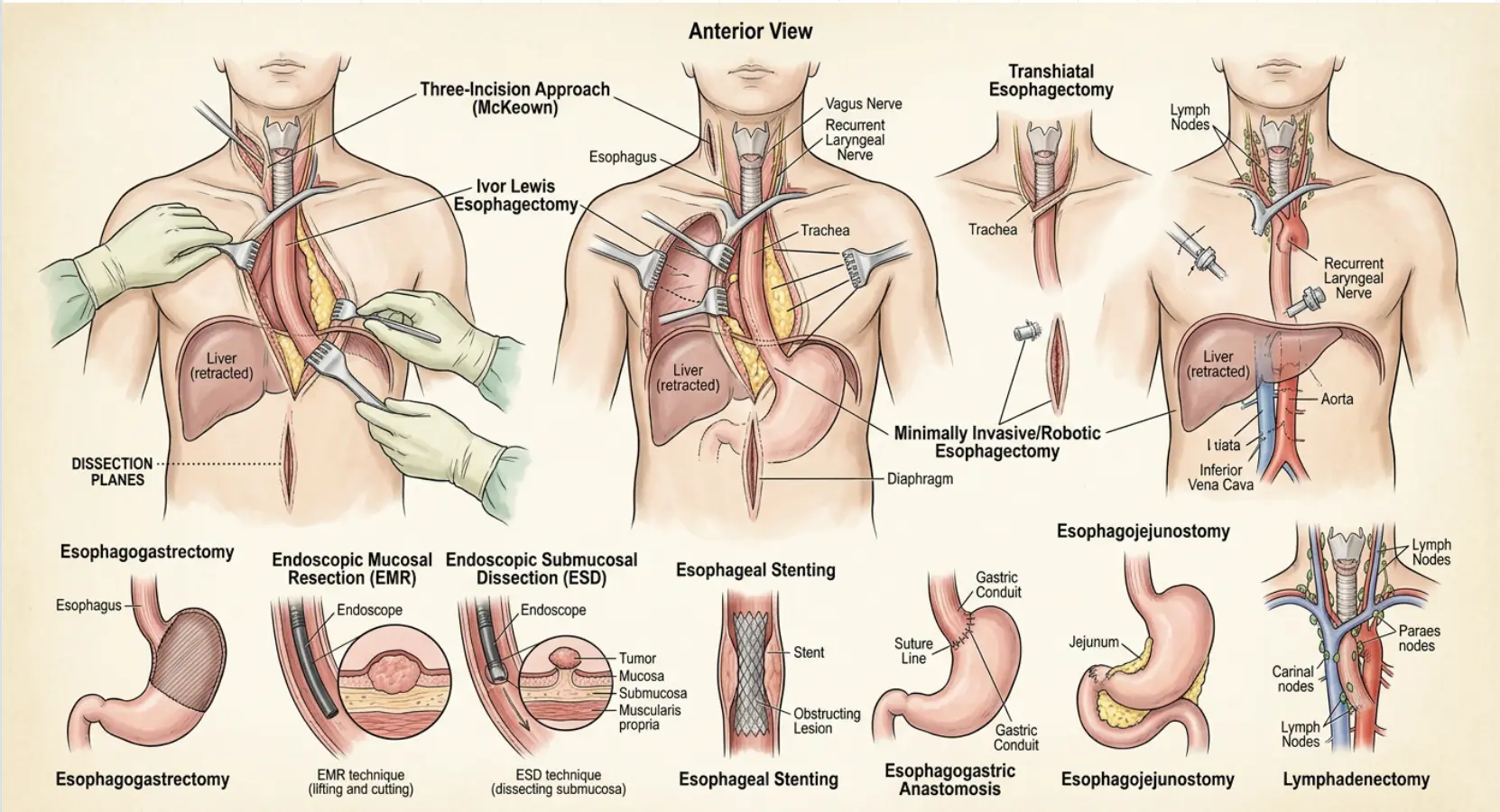 Illustrated surgical procedures for Esophagus cancer